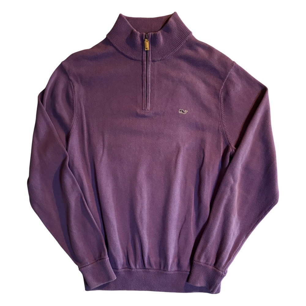 Vineyard Vines 1/4 Zip Sweater Mens Small Purple Cotton Whale Logo Pullover